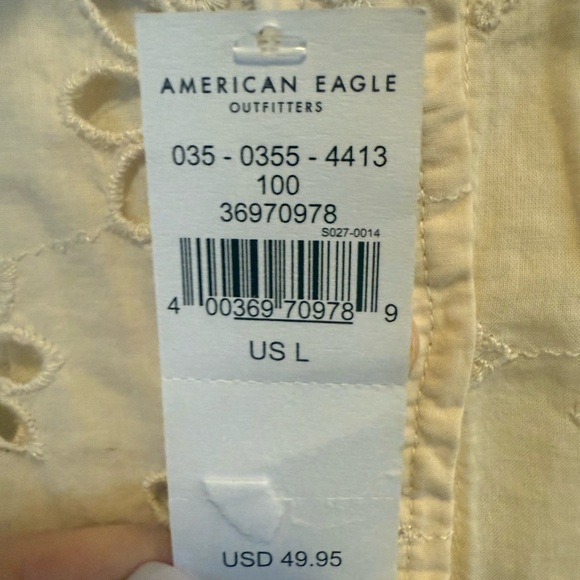 American Eagle‎ Cream Resort Eyelet button up Large NWT short sleeve boho - Picture 11 of 11